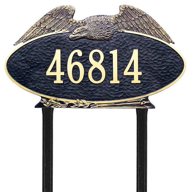 Plaque d'adresse pour pelouse 1 ligne Eagle, Noir et or, Oui