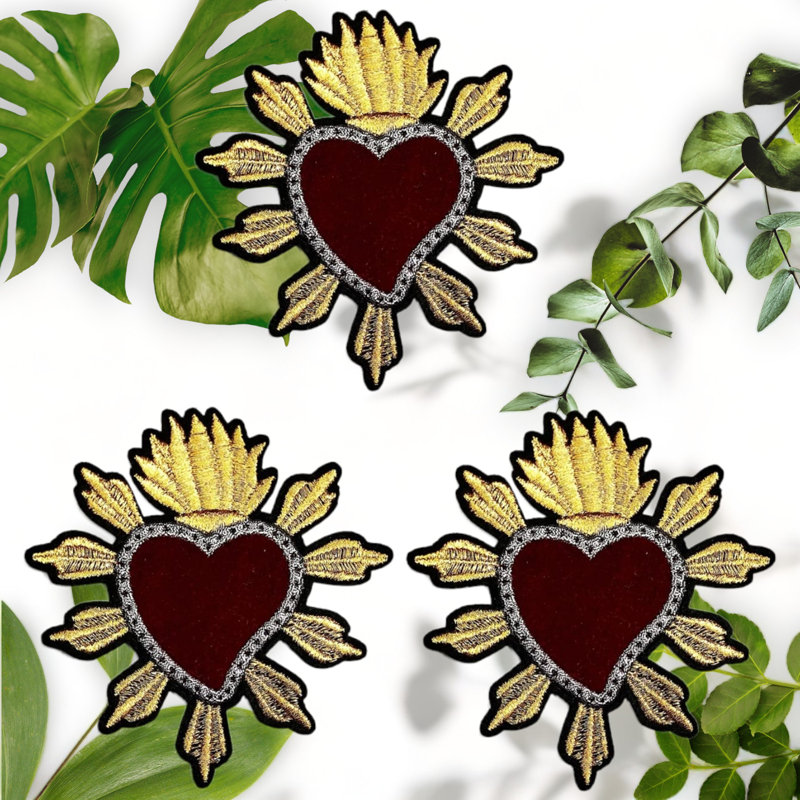3pcs Red Heart Embroidery Patches Set