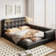 Grand lit plateforme tapissier avec 2 lampes de lecture-114195845