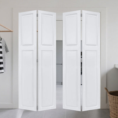 Double porte à 2 panneaux en cottagyle de 3/4 po d'épaisseur 28 po x 80 po. Porte pliante en vinyle blanc avec noyau et ensemble de quincaillerie