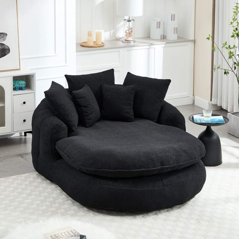 Canapé surdimensionné ovale rembourré à billes, canapé paresseux avec 3 grands coussins et 2 petits coussins, dossier enveloppant pour adultes, canapé à billes en chenille