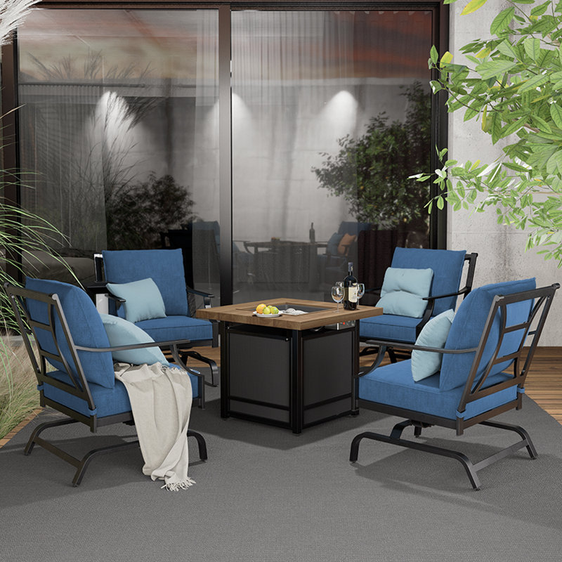 Amaurion 4-Person Outdoor Seating Group with Cushions, Blue