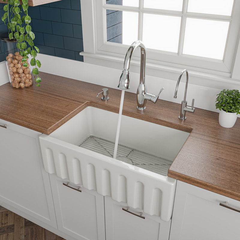 30'' L Single Bowl Fireclay Kitchen Sink, White