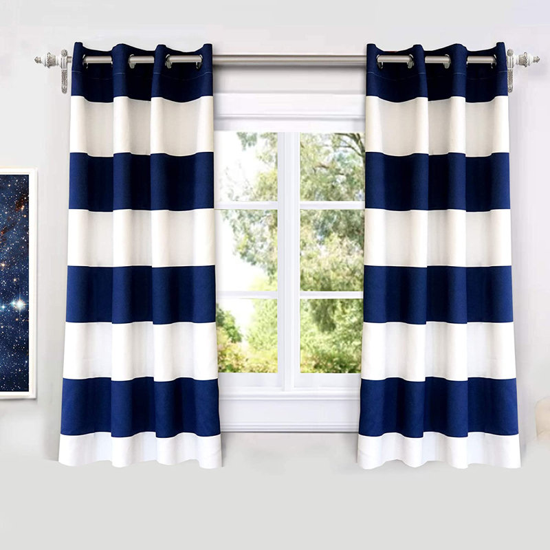 Eastcote Striped Room Darkening Grommet Curtains, Navy, 52" W x 54" L