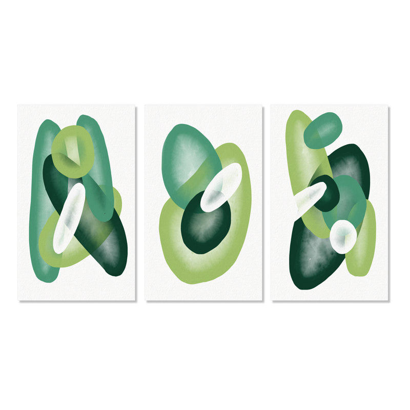 Minimalistic Abstract Shapes In Retro Gradients XI - Mid-Century Modern Art Set Of 3 Pieces, 28" H x 36" W