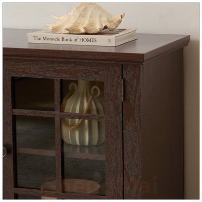 Meuble télé 70 po avec rangement à 2 portes et console média en faux pierre pour le divertissement dans le salon