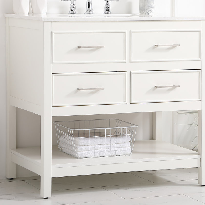 Sinclaire 36'' Single Bathroom Vanity with Engineered Marble Top, White