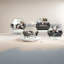 Ensemble de canapés Chesterfield gris en velours, salon moderne capitonné à 6 places