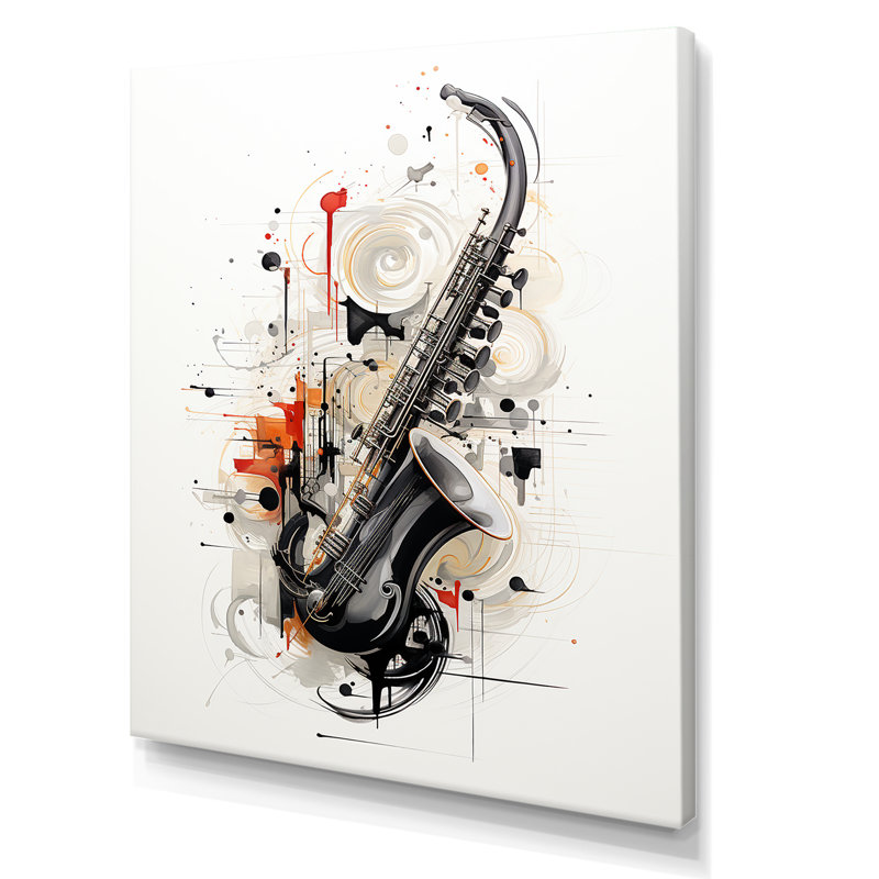 Clarinet Curve Sleek Black sur toile, Toile tendue, H 32 po x l 24 po x P 1 po