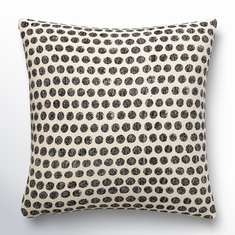 Oreiller carré en coton Zetta, 18 po x 18 po, Duvet, Beige clair / Noir
