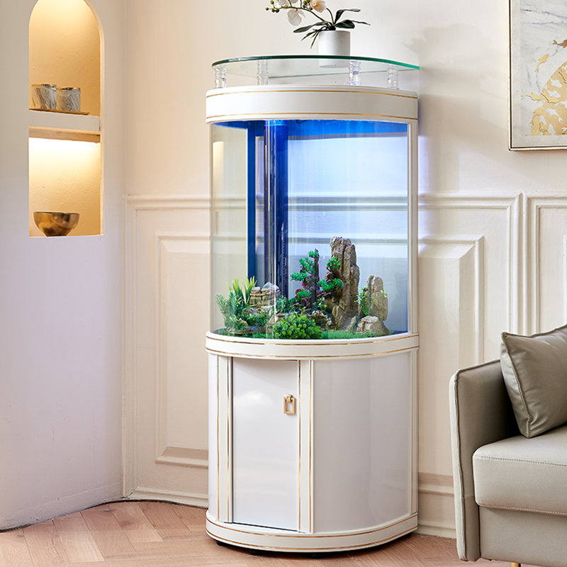 Réservoir d'aquarium semi-circulaire Enjoyment, H 58,27 po x l 31,5 po x P 19,69 po, Blanc