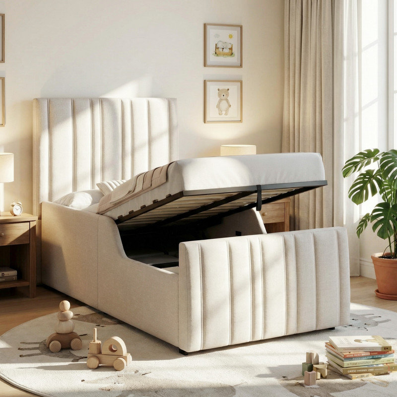 bed with storage space, Beige