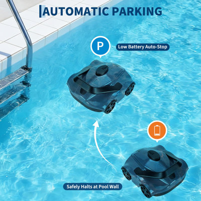 Robot nettoyeur sans fil pour piscine hors-terre, 130 minutes d'autonomie, autochargeant