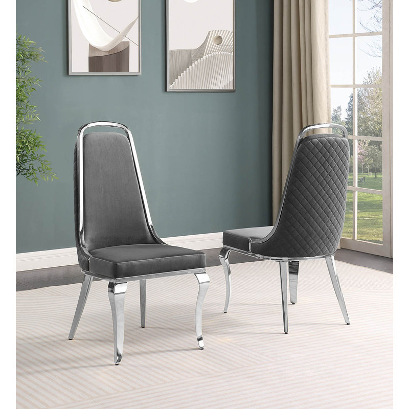 Khailee Glass Top Double Pedestal Dining Set, Dark Gray/Silver, 7, Silver