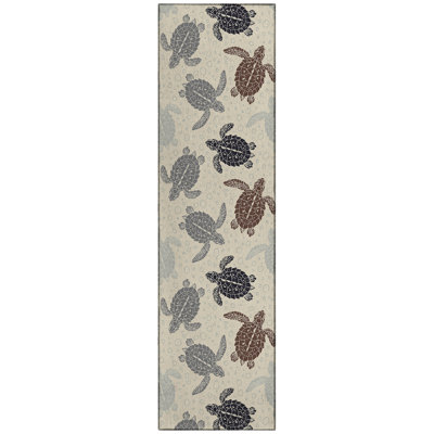 Tapis gris / brun en polyester tissé à la machine intérieur / extérieur Grajeda