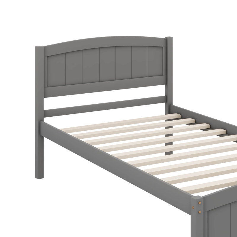 Lit plateforme simple en bois avec tête de lit, Gris