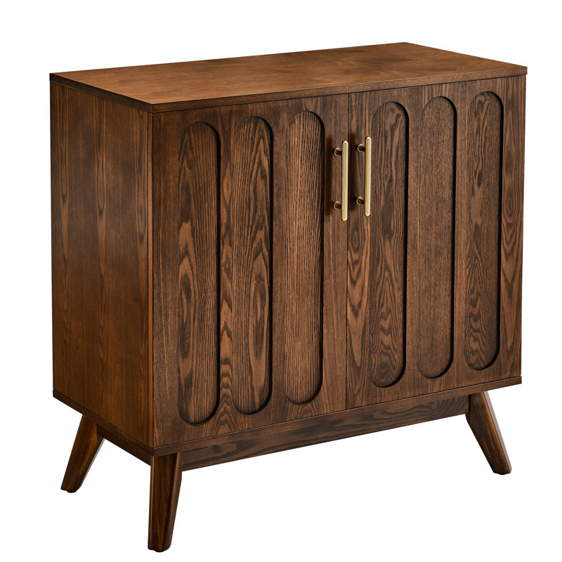 Buffet spacieux cannelé avec tablettes réglables - pieds en bois massif pour le vestibule, l'armoire de rangement en noyer et le trou de sortie