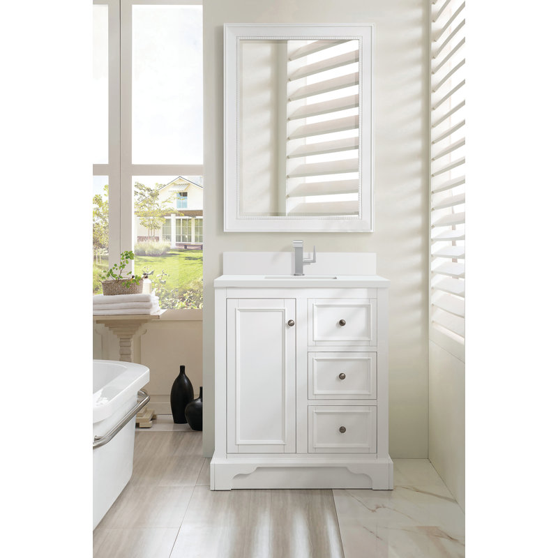 Kewstoke 31.3'' Single Bathroom Vanity with Top, Bright White, White Zeus Quartz, Single-Hole