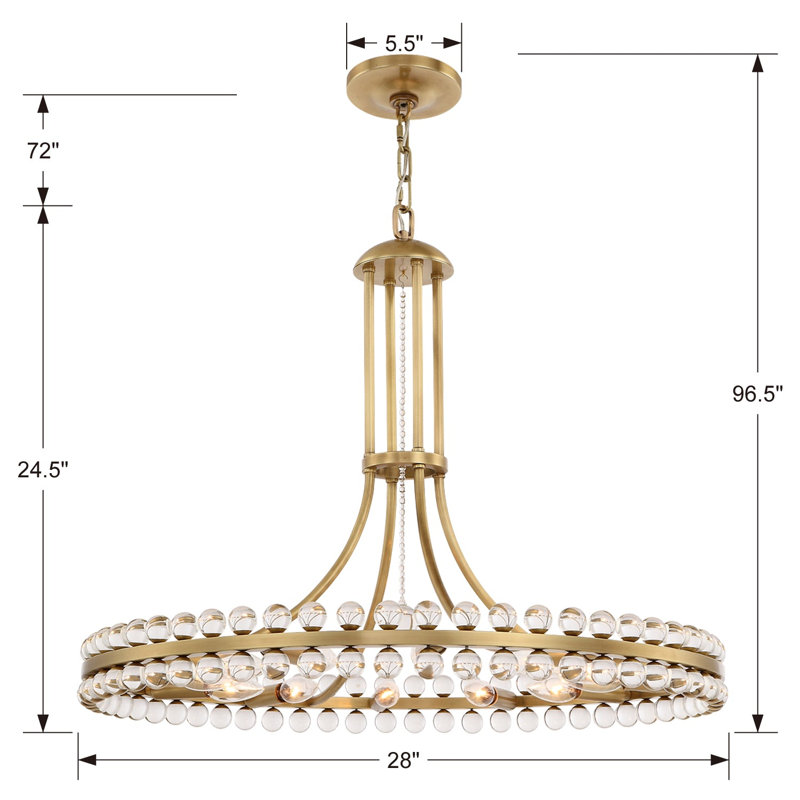 Clover 12-Light Crystal Pendant, 28.75", Aged Brass