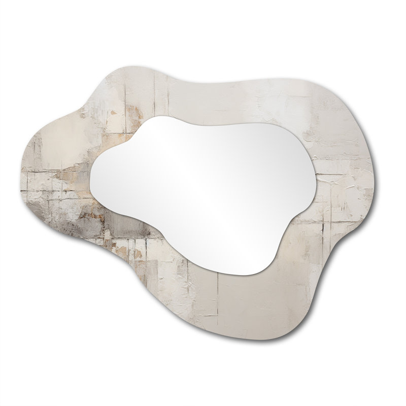 Minimalisme moderne scandinave art zen I - miroir décoratif asymétrique scandinave, miroir mural beige nuage, art imprimé en métal