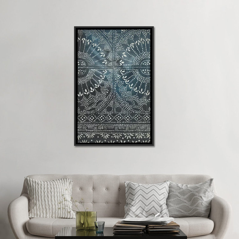 « indigo voyage i », impression sur toile, H 26 po x l 18 po x P 1,5 po, Toile avec cadre noir, Pas de tapis