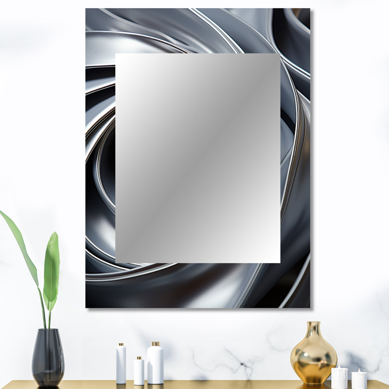 Grey Spiraling Abstraction - Abstract Spirals Mirror, Modern Decorative Wall Mirror, Printed Metal Art, 40" x 30"