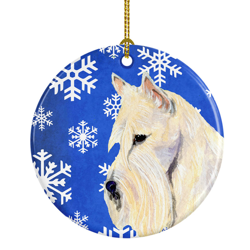 Ornement de noël figurine suspendue en céramique de noël hiver terrier écossais