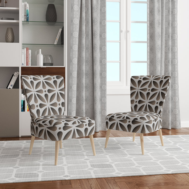 Upholstered Floral Side Chair - Modern floral Accent Chair, Abstract Gray/Silver Polyester Blend