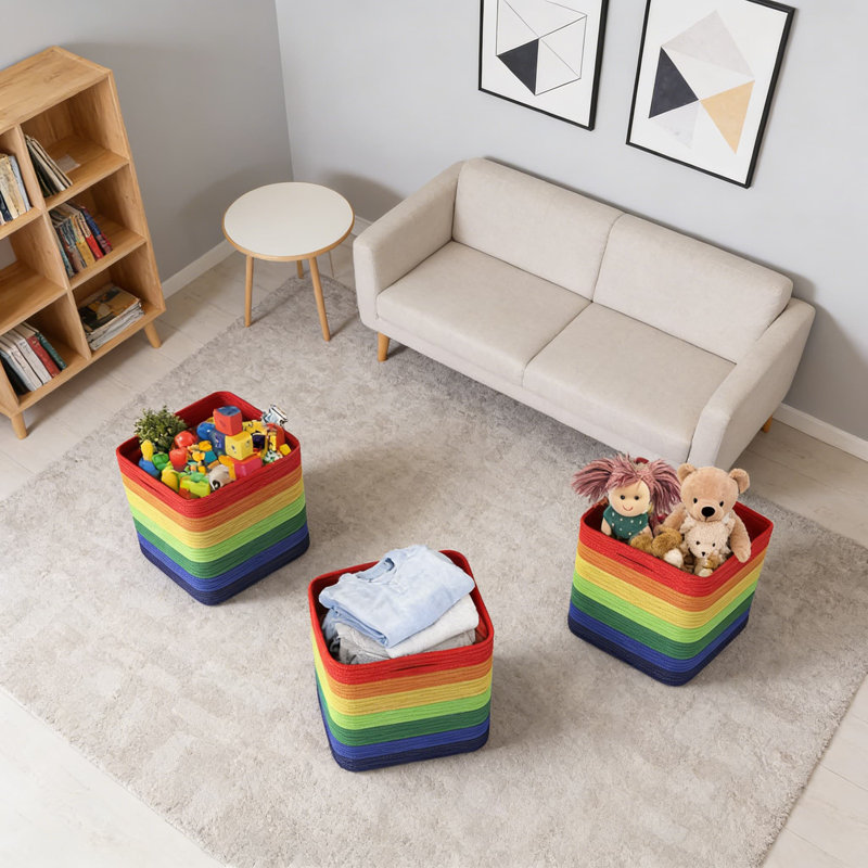 Woven Cotton Storage Baskets With Handles, 11-Inch Decorative Organizer Cubes For Toy, Blanket, And Closet Organization, Soft Foldable Storage Bins For Living Room, Bedroom, And Laundry Room