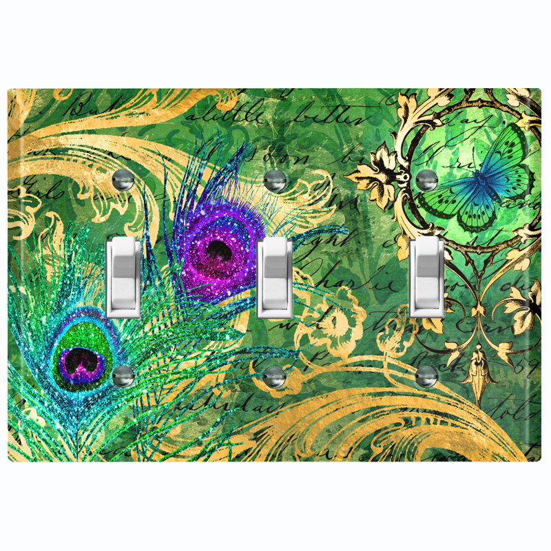 Patterned 3 - Gang Toggle Light Switch Standard Wall Plate, Green