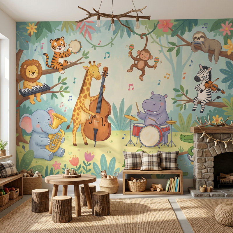 Papier peint animaux, musique, forêt, Non-Woven Nonpasted, 160"x108"