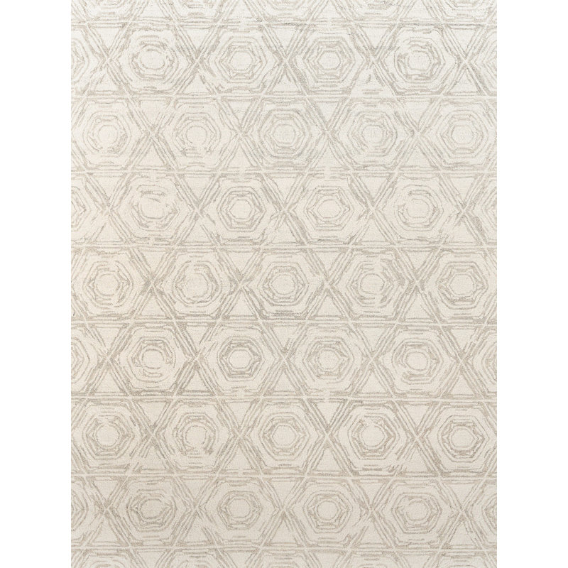 Caprice Wool Geometric Area Rug, Rectangle 6' x 9', Ivory/Silver