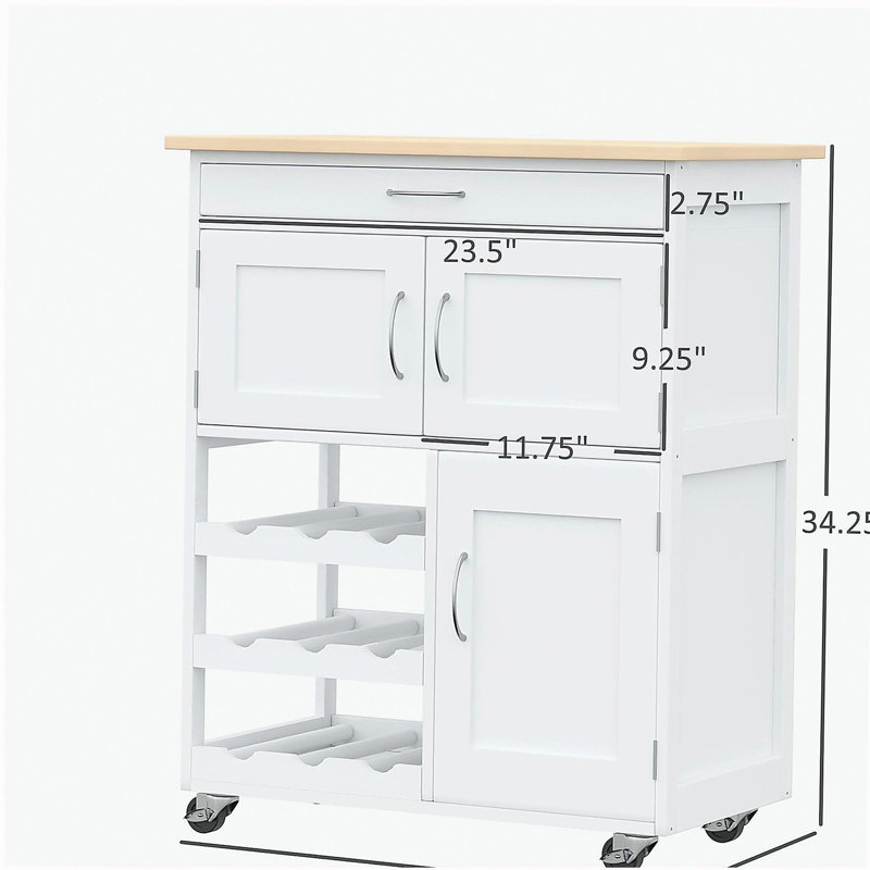 Rolling kitchen island bar cart with wine rack