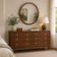 Miroir de commode Urne, conception encadrée, bois brun noyer, rond de 36 po