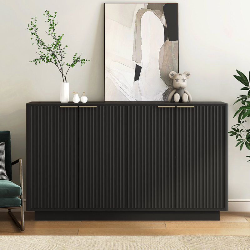 Buffet 55,1 "cannelé, crédence avec tablettes réglables, Noir, 31.8" H x 55.1" W x 15.7" D