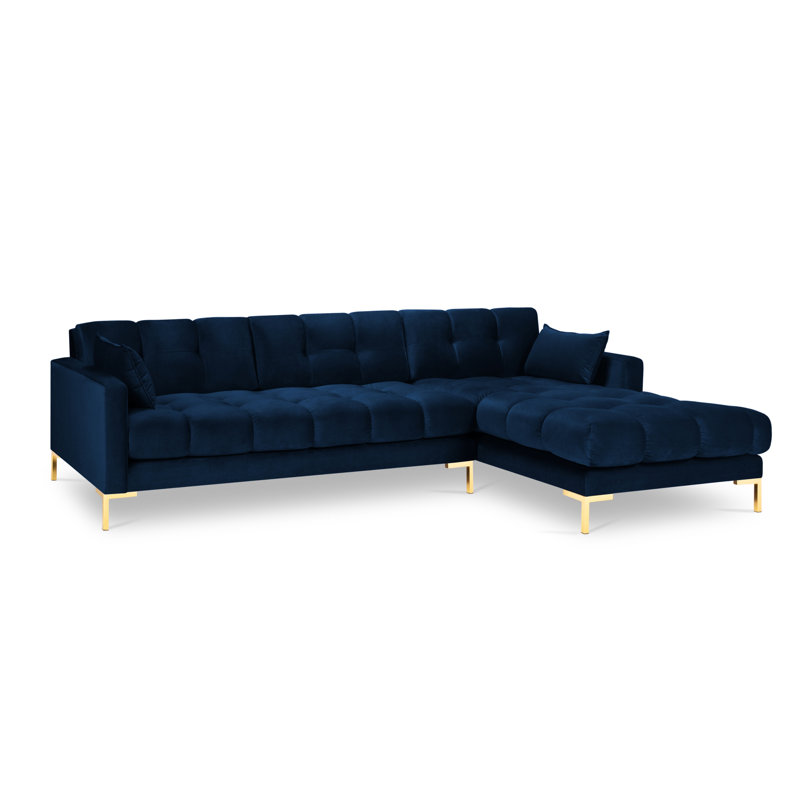 Adoraim 5 Seater Corner Sofa , Right Hand Facing, Blue, Gold