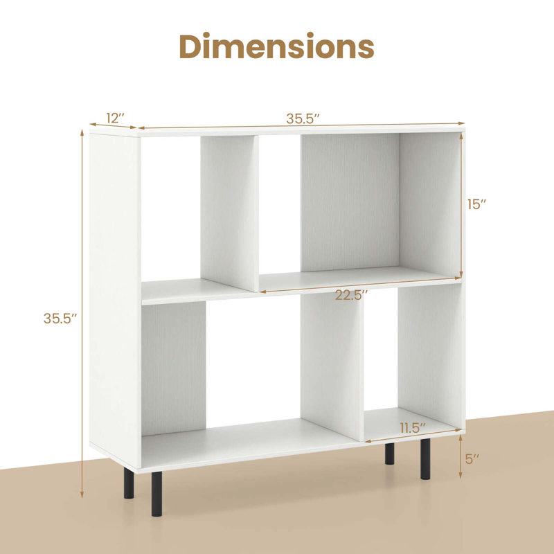 Open Shelf Bookcase Mid Century Modern Cube Bookshelf With 4 Compartments, White