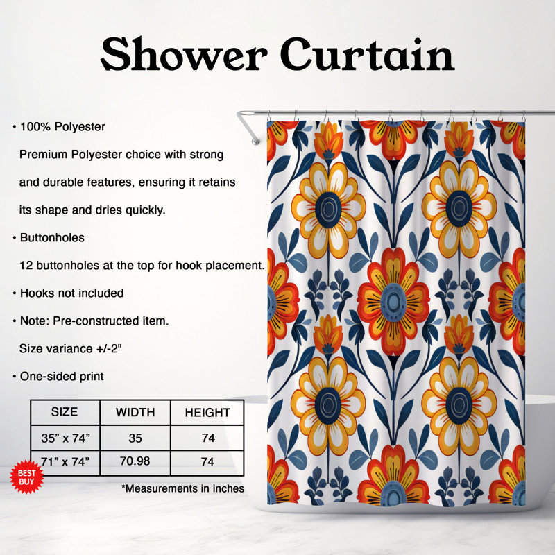 Round Florals - Premium Shower Curtain, 74"H x 71"W