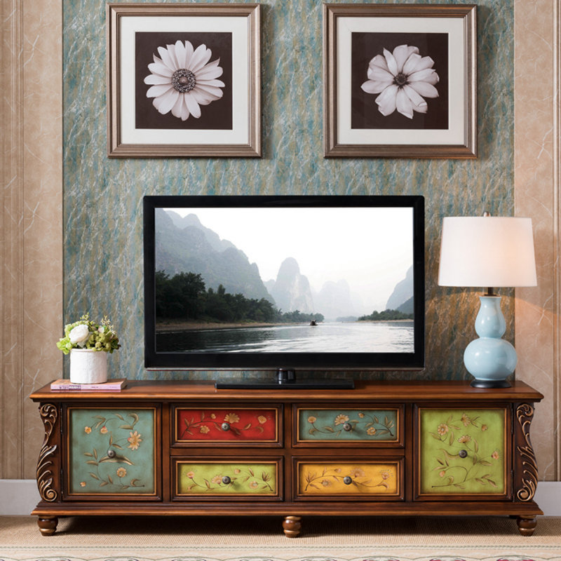 American-style Simple Wood Carved TV Cabinet