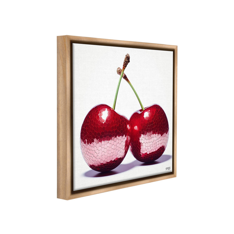 «Cherries With Reflection Floater Frame» par RB sur, H 25 po x l 25 po, Cadre flottant orme Montalcino