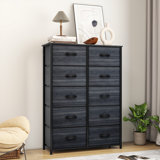 Harpersville 10-drawer Fabric Dresser with Wood Grain Prints, Wooden Top