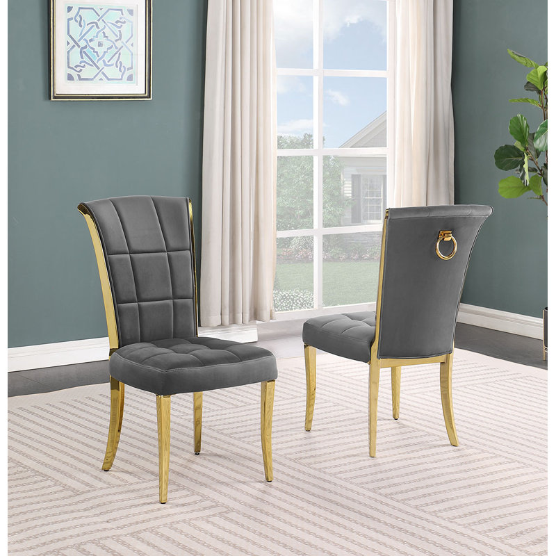 Chaise parsons rembourrée en velours Kalaiya, Gris foncé, Or