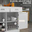Chariot de cuisine avec armoire pliante Frances - blanc, 2 tiroirs, tablette réglable