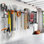 Garden Tool Organizer Wall Mount, Garage Folding Chair Storage Rack, Tools Rack For Shovels, Rakes, Broom, Ladders, Hooks For Keyhole Style Shelving Unit