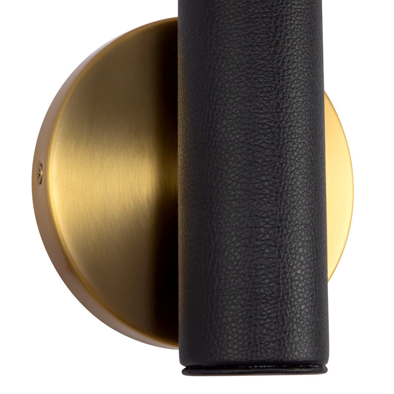 1 - Light Flush Mounted Sconce, Brushed Gold/Black Vegan Leather