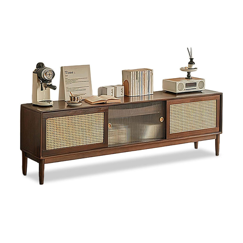 78.74" Nut-brown Solid Wood+Rattan+Glass TVStands, Brun noisette, 78.74"