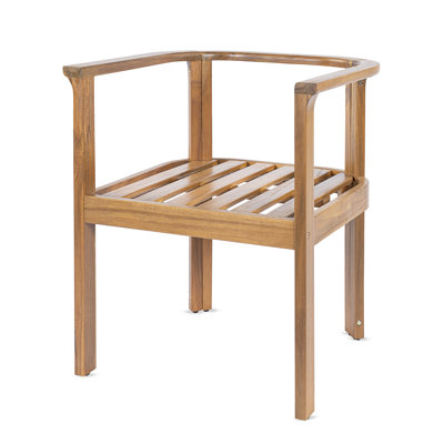 Delara Modern Transitional Acacia Wood Outdoor Dining Chair with Curved Arms and Cushions