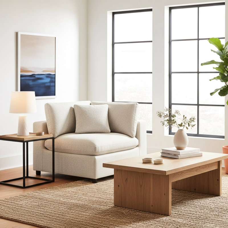 Chaise de coin beige moderne avec coussins amovibles pour famille et animaux de compagnie Noyau de mousse supplémentaire avec duvet et fibres