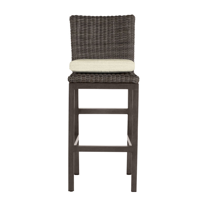 Rustic 30.5" Patio Bar Stool with Cushion, Dove Sunbrella® Linen, Slate Gray, No Welt