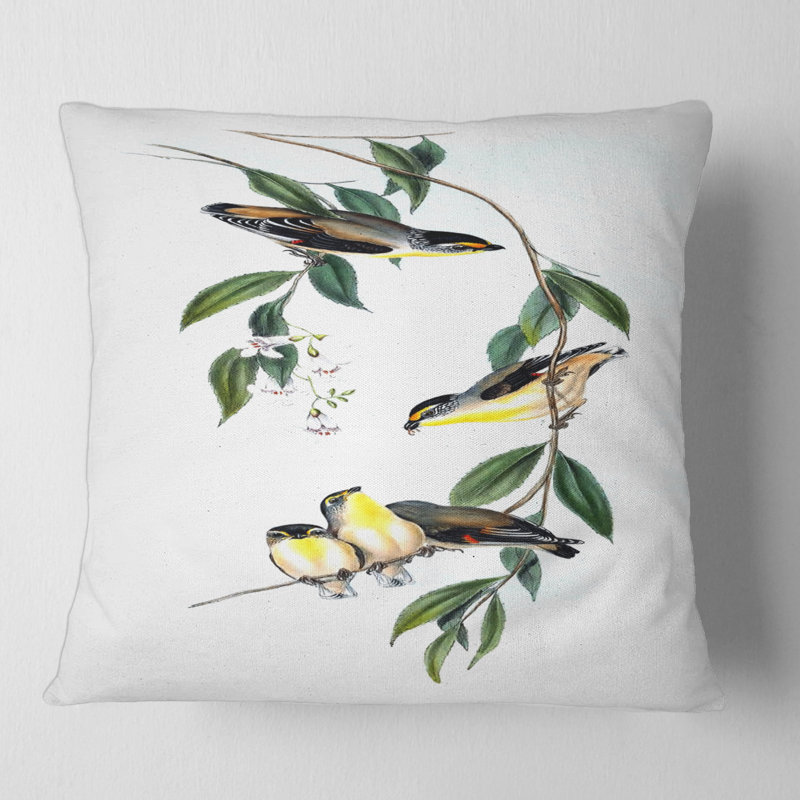 Oiseau rétro III - coussin traditionnel imprimé, 18" x 18"